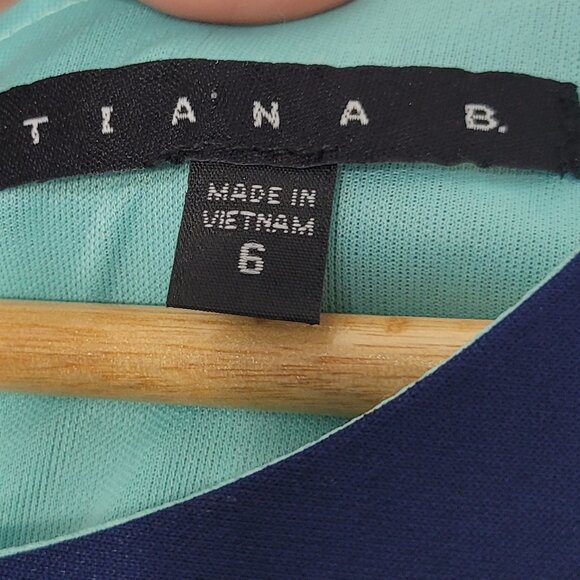 Tiana B. NEW Navy Blue Turquoise Round Neck Cut Out 3/4 Sleeve Dress Sz 6 NWT - Picture 4 of 12